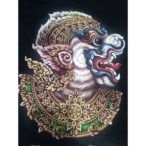 JoliGolf Thailand T-Shirt - Hanuman Print front & back, Black Medium 100% Cotton - Picture 2 of 9